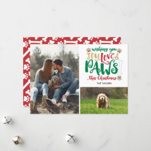 Joy Liebe Paws Christmas Red Green 2-Foto Hund Feiertagskarte