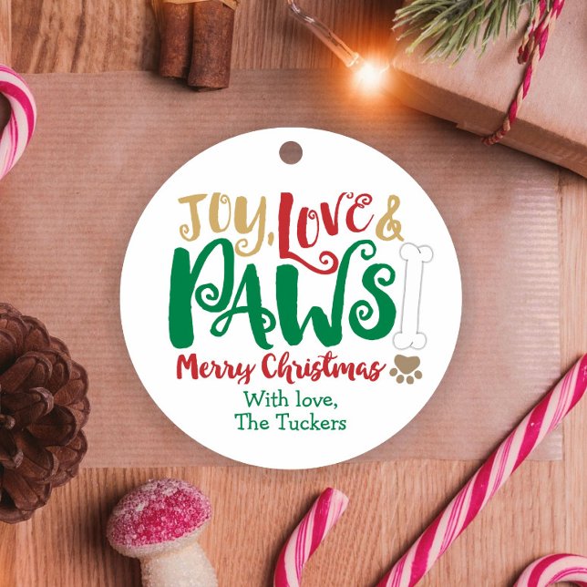 Joy Liebe PAWS Dog Christmas Paw druckt Geschenkanhänger (Von Creator hochgeladen)