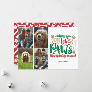 Joy Liebe Paws Happy Holidays Dog Red 4-Foto Feiertagskarte