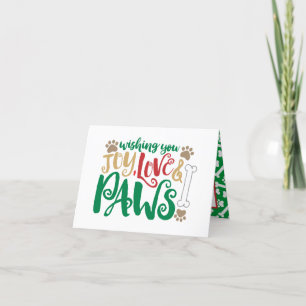 Joy Liebe Paws Peace Dog Paw Prints Red & Green Feiertagskarte