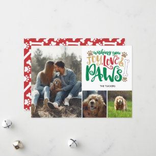 Joy Liebe Paws Peace Dog Red Green 3-Foto Feiertagskarte