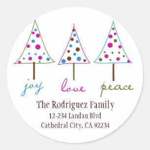 Joy, Liebe, Peace Address Labels Runder Aufkleber