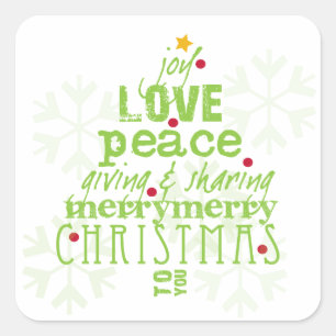 Joy, Liebe, Peace Christmas Envelope & Gift Sticke Quadratischer Aufkleber