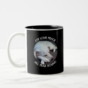 Joy Liebe Peace Ganzjähriges Foto des Hundes Black Zweifarbige Tasse