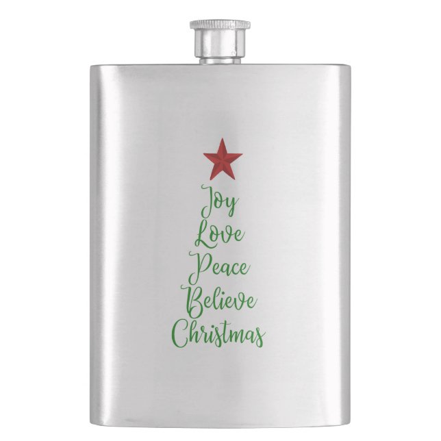 Joy Liebe Peace Glaube Weihnachtsbaum mit Rot Flachmann (Vorderseite)