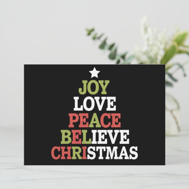 Joy Liebe Peace Glaube Weihnachtsbaumfamilie Feiertagskarte (Stehend Vorderseite)