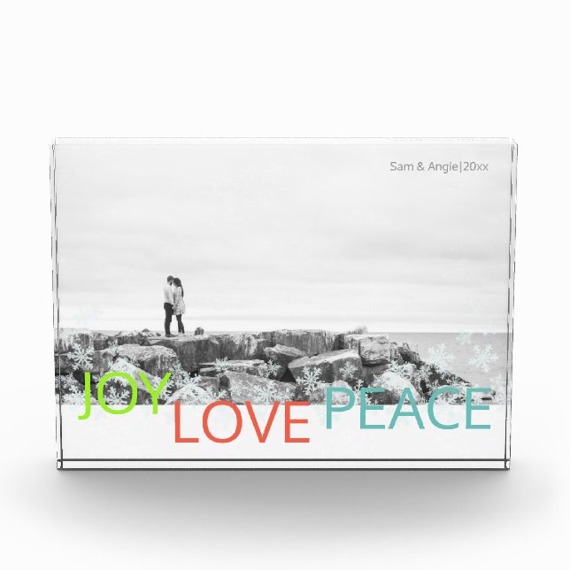 Joy Liebe Peace Minimalistisch Holiday Foto Block (Vorderseite)