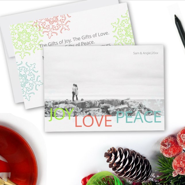 Joy Liebe Peace Minimalistisch Holiday Foto Card Einladung (Von Creator hochgeladen)