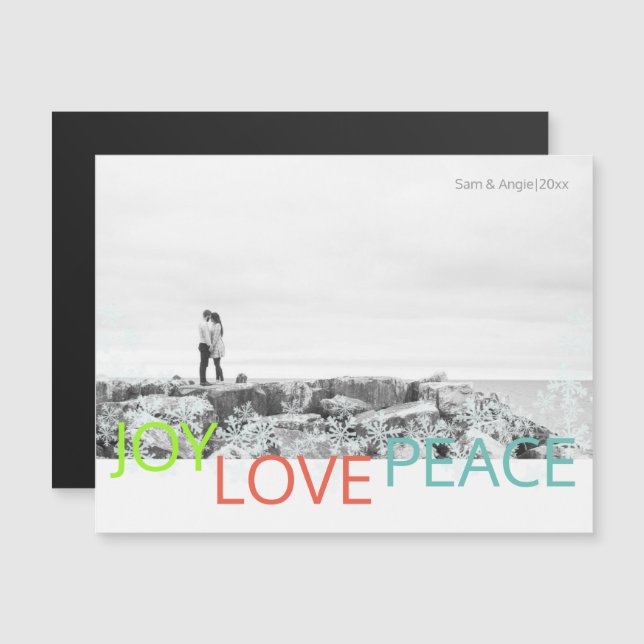 Joy Liebe Peace Minimalistisch Magnetic Foto Postc Magneteinladung (Vorne/Hinten)
