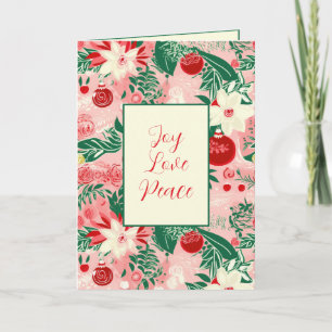 Joy Liebe Peace Pink Red Floral Weihnachtskarte Karte