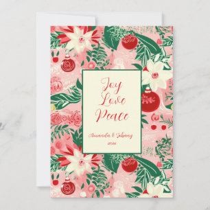 Joy Liebe Peace Pink Red Floral Weihnachtskarte Karte