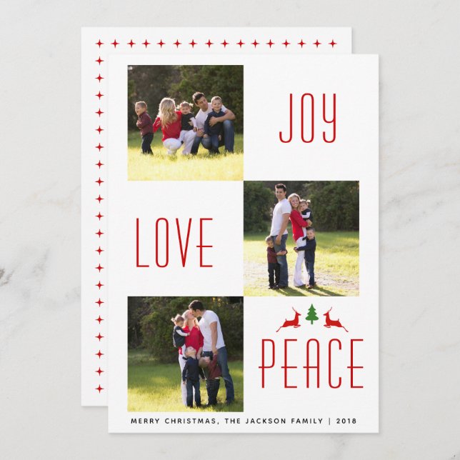 Joy Liebe Peace red, white Christmas photo card Einladung (Vorne/Hinten)