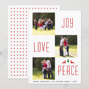 Joy Liebe Peace red, white Christmas photo card Einladung