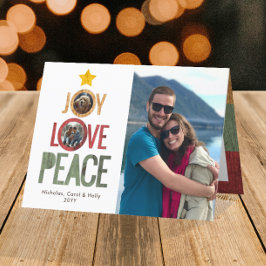 Joy Liebe Peace Rustikaler Weihnachtsbaum aus 3 Fo Feiertagskarte