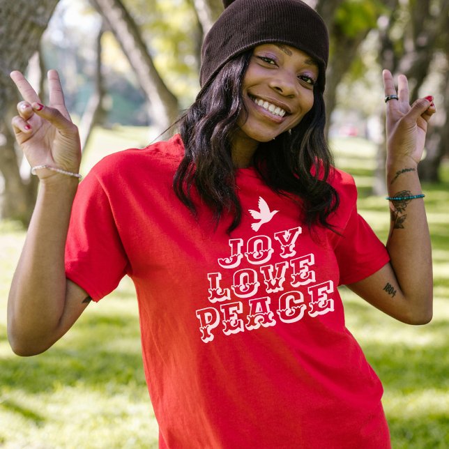 joy Liebe Peace Taube White Weihnachtsbaum-Slogan T-Shirt (Von Creator hochgeladen)
