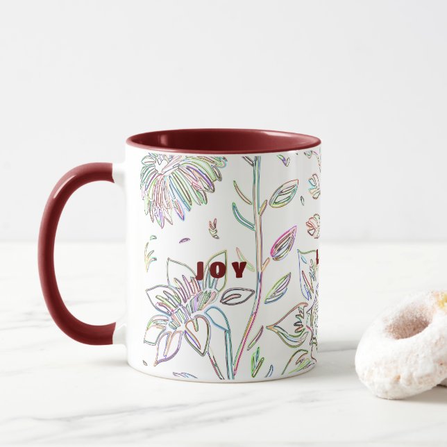 Joy Liebe Peace Zwei-Töne Maroon Tasse (Mit Donut)