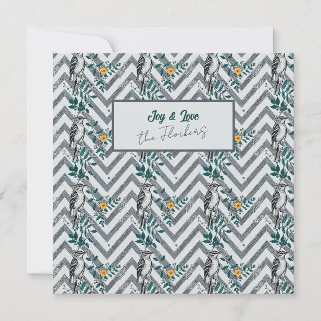 Joy & Liebe - Zigzag Bird & Blume Pattern Karte (Vorderseite)