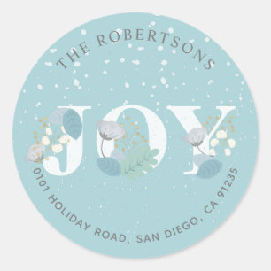 JOY Light Blue Floral Snowfall Address Sticker