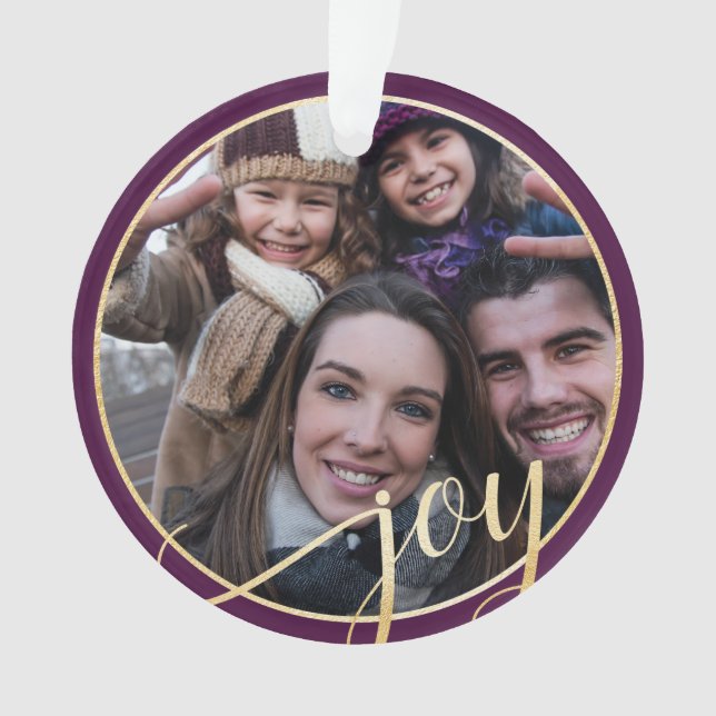 Joy Lila, Gold & Black Pine Tree Family Foto Ornament (Vorderseite)