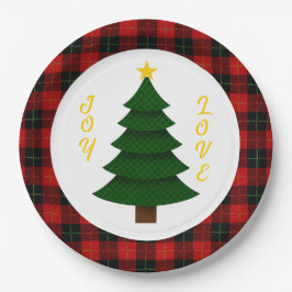 Joy-Love-Custom Plaid Christmas Tree Pappteller