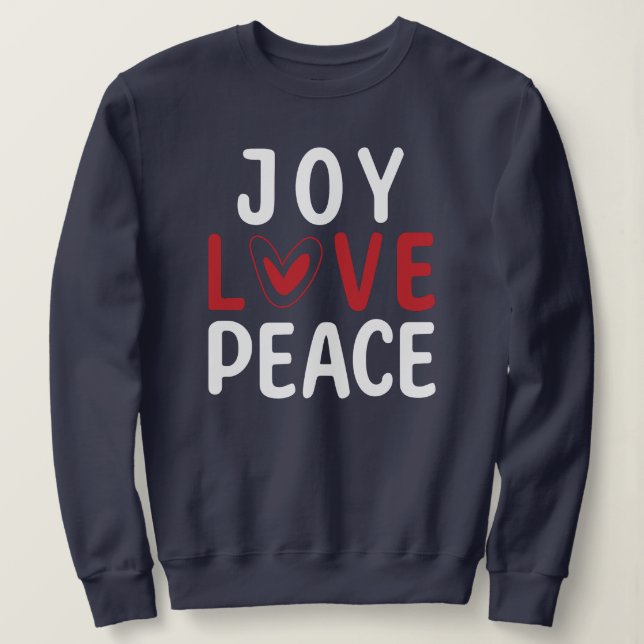 JOY LOVE PEACE Christian Red Heart  Sweatshirt (Design vorne)