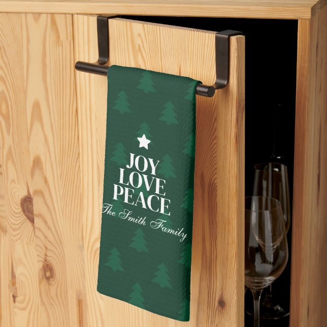 Joy Love Peace Christmas Tree Green Pattern Geschirrtuch (Drittel gefaltet)