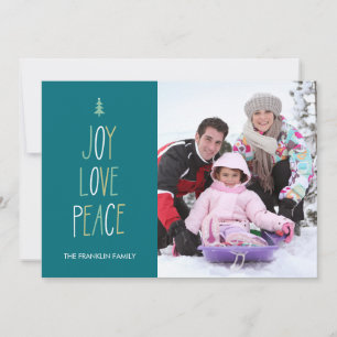 Joy, Love & Peace Hand Lettered Holiday Foto Card Feiertagskarte