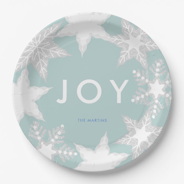 JOY Mattiert Snowflakes Blue Pappteller (Vorderseite)