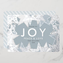 JOY Mattiert Snowflakes Silver Foil Holiday Card