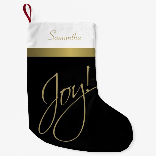 Joy! Minimalistisches Gold Black & White Kleiner Weihnachtsstrumpf (Vorderseite)
