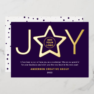 Joy Modern Gold and Green Logo Star Ornament Folien Feiertagskarte