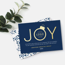 Joy Modern Gold and Navy Logo Ornament