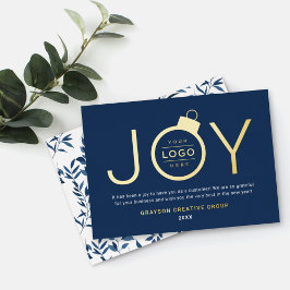 Joy Modern Gold and Navy Logo Ornament Folien Feiertagskarte