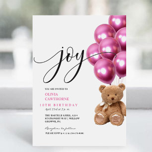 Joy Modern Niedlich Bear Pink Balls 10. Geburtstag Einladung
