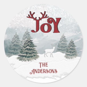 Joy Modern Watercolor Winterhirsche-Szene Runder Aufkleber