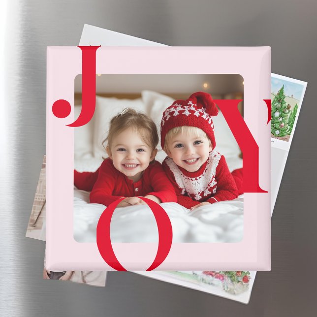 JOY | Modernes Weihnachtsgeschenk in Rot und Rosa Magnet (Von Creator hochgeladen)