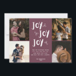 Joy Newlywed Foto Collage Red Holly Christmas Feiertagskarte<br><div class="desc">Weihnachtsfeiertag Foto Collage Grußkarte in unserem rot-weißen "Joy Joy Joy" Design. Passen Sie Ihre Wünsche mit vier Ihrer Lieblings-Fotos aus dem Jahr, Ihrem Gruß , Nachnamen und dem Jahr an. Wenn Sie Hilfe bei Ihren Fotos oder der Vorlage benötigen, können Sie mich über meinen Shop kontaktieren - ich helfe Ihnen...</div>
