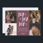 Joy Newlywed Foto Collage Red Holly Christmas Feiertagskarte<br><div class="desc">Weihnachtsfeiertag Foto Collage Grußkarte in unserem rot-weißen "Joy Joy Joy" Design. Passen Sie Ihre Wünsche mit vier Ihrer Lieblings-Fotos aus dem Jahr, Ihrem Gruß , Nachnamen und dem Jahr an. Wenn Sie Hilfe bei Ihren Fotos oder der Vorlage benötigen, können Sie mich über meinen Shop kontaktieren - ich helfe Ihnen...</div>