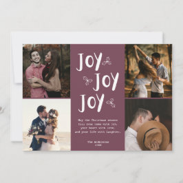 Joy Newlywed Foto Collage Red Holly Christmas Feiertagskarte