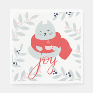 Joy. Niedliche Weihnachtskatze / Winterferien Serviette