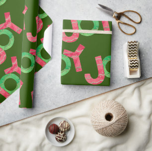 Joy Niedliches, farbenfroh grünes Weihnachtsmust Geschenkpapier