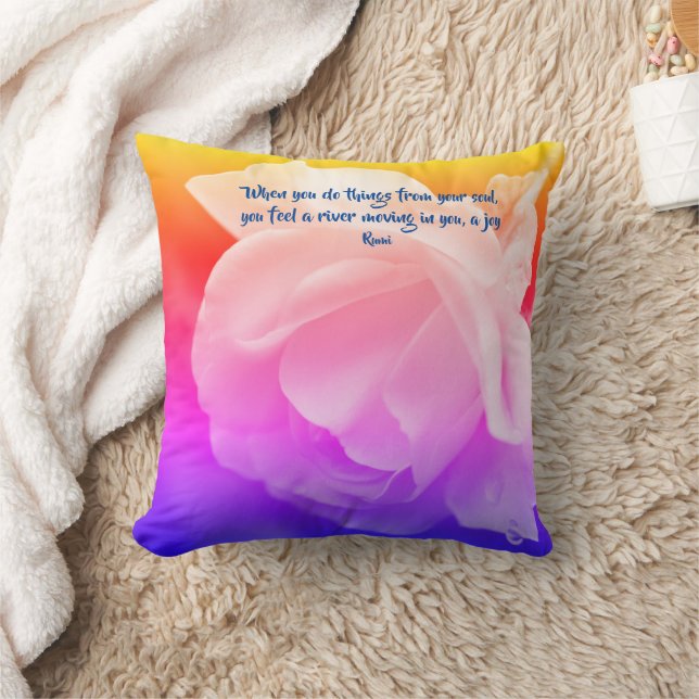 Joy Of The Soul Rose Inspirational Rumi Quote  Kissen (Decke)