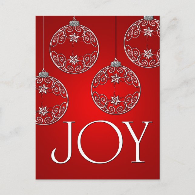 Joy Ornaments auf rubinrot elegant Postkarte (Vorderseite)