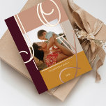 Joy Overlay Bold Modern Color Blocks Family Photo Folien Feiertagskarte<br><div class="desc">Spread the joy this holiday season with our modern bold joy rose gold foil photo holiday card. Design features "Joy" in bold large elegant rose gold foil letters. Square photo placeholder in the middle of the card with the letter overlay. Bold color blocks in burgundy, blush, beige, and mustard yellow....</div>