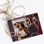 Joy Overlay Bold Modern Color Blocks Family Photos Folien Feiertagskarte<br><div class="desc">Spread the joy this holiday season with our modern bold joy rose gold foil photo holiday card. Design features "Joy" in bold large elegant rose gold foil letters. Two photo placeholders with the gold foil letter overlay. Bold color blocks in purple shades. Personalize with family signature and year. Design by...</div>