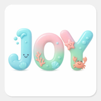 JOY Pastel Ozean Glänzender Schriftzug Quadratischer Aufkleber
