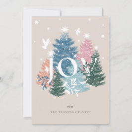 Joy Pastel Watercolor Weihnachtsbaumwald & Taube Feiertagskarte