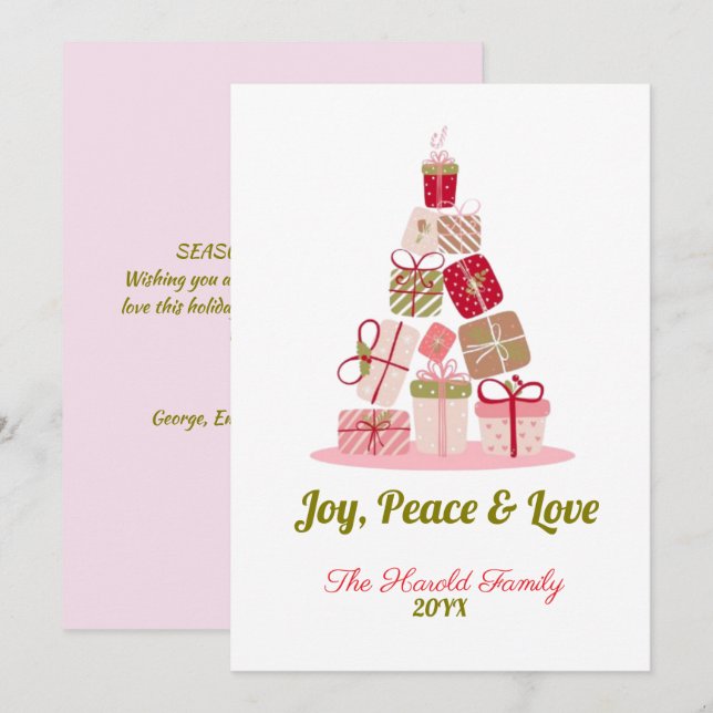 Joy Peace and Liebe Christmas Tree Card Einladung (Vorne/Hinten)