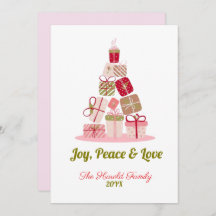 Joy Peace and Liebe Christmas Tree Card