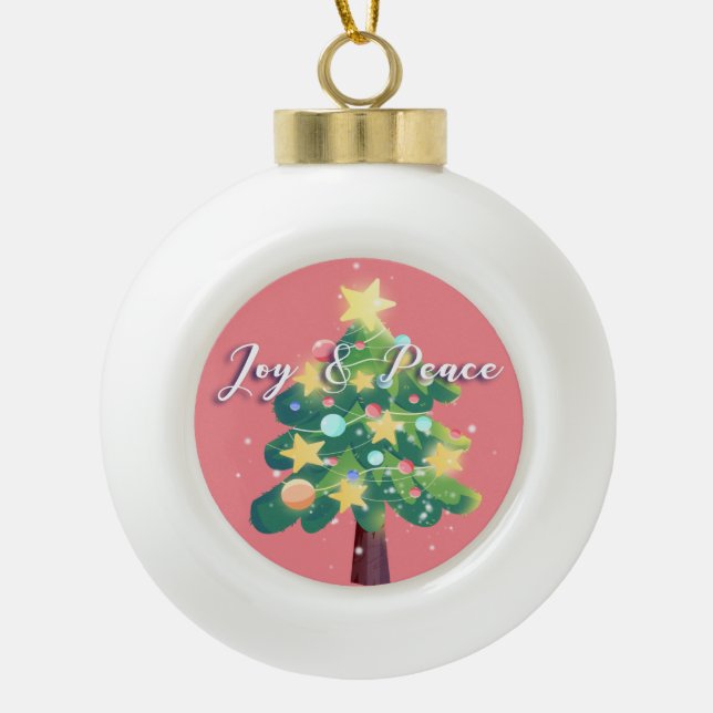 Joy & Peace Capton Weihnachtsbaum Pink Keramik Kugel-Ornament (Vorderseite)